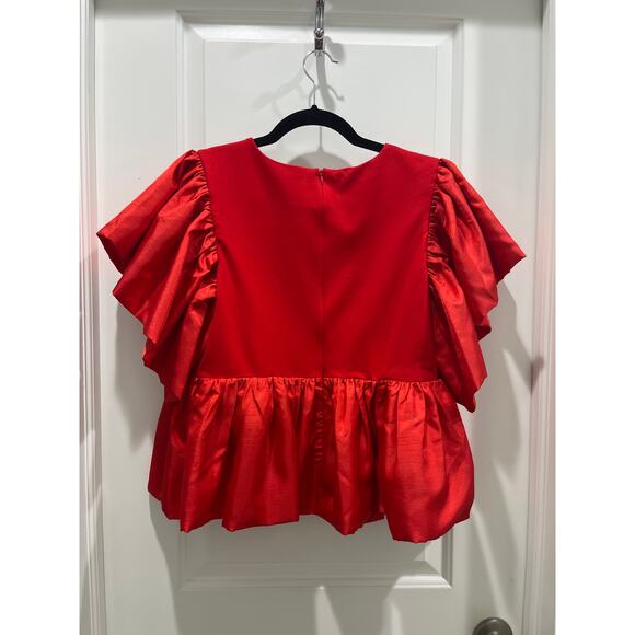 NWT Anthropologie Sunday in Brooklyn V-Neck Babydoll Red Blouse Sz L - Picture 6 of 9